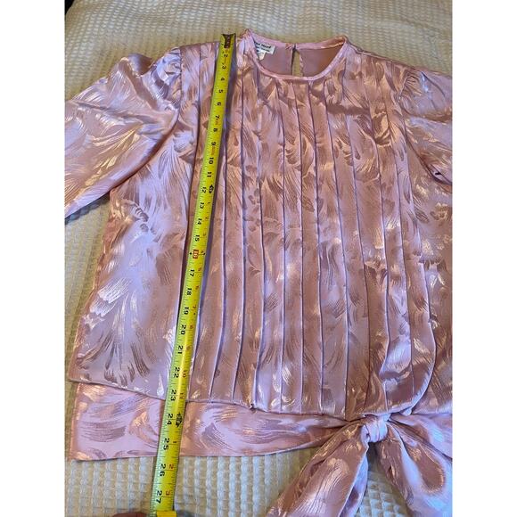 VTG In The Mood Pleated Long Sleeve Brocade Silky Pink Grandma Core Blouse 10 - Picture 6 of 12